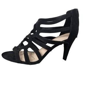 Kelly and Katie Jazelle strappy black suede heels 3.5 inch heel size 8.5